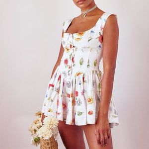 The Elisabeth Romper Dress - White Flower Print